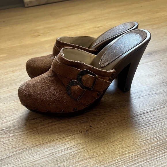 Dana Buchman Leather Heeled Western Boho Clog Mules with Buckles - Picture 5 of 10